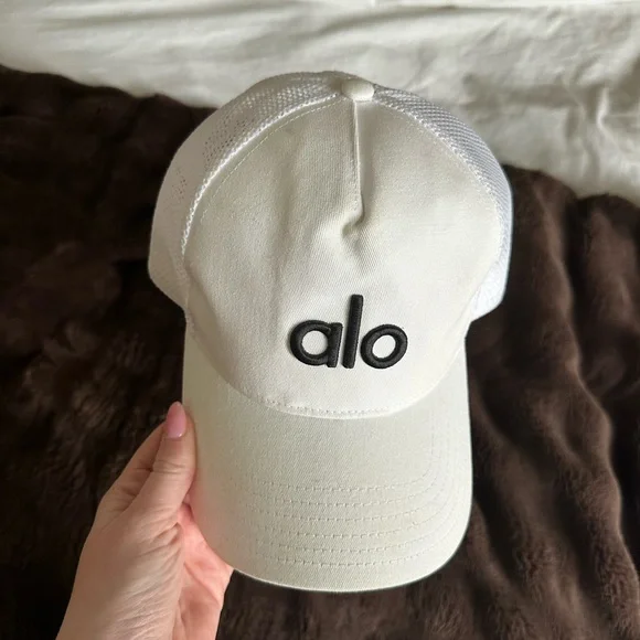 ALO Yoga | Accessories | White With Black Writing Alo Trucker Hat